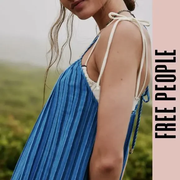 Free People dress midi or maxi striped cotton boho beach summer spring XS - Picture 2 of 8